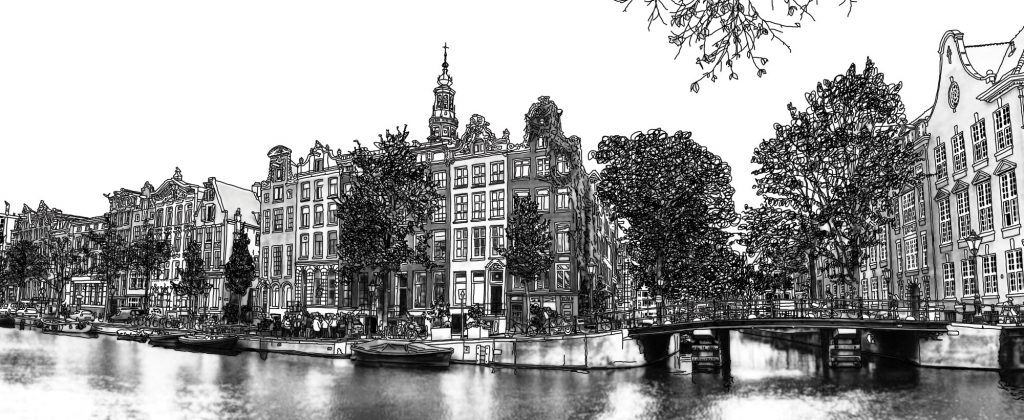 Panorama Pen Tekening Amsterdam van Kloveniersburgwal