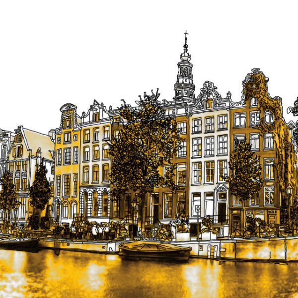 Gouden Kloveniersburgwal Pen Tekening Amsterdam