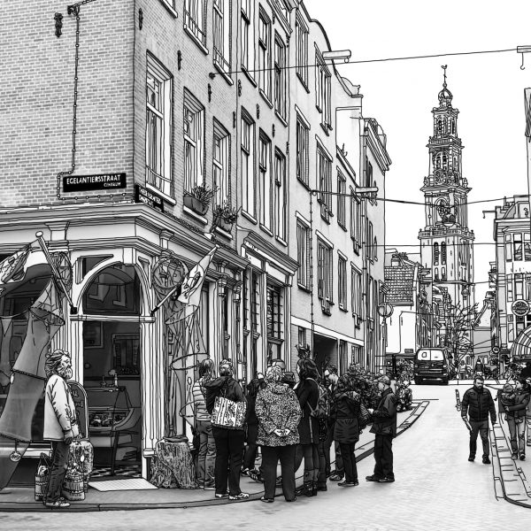 Tekening Egelantiersstraat Amsterdam Westertoren