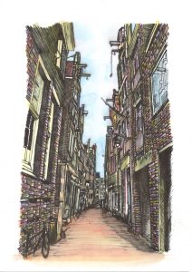 ACRAMS22231 Innercity Amsterdam Acryl Watercolor Painting