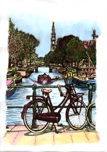 ACRAMS22363 Prinsengracht Amsterdam Acryl Watercolor Painting