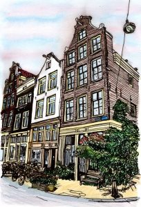 ACRAMS2113 Bloemgracht Amsterdam Acryl Watercolor Painting
