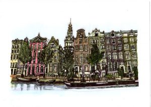 ACRAMS22345 Kloveniersburgwal Amsterdam Acryl Watercolor Painting