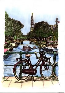 ACRAMS22350 Prinsengracht Amsterdam Acryl Watercolor Painting