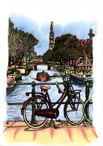 ACRAMS22361 Prinsengracht Amsterdam Acryl Watercolor Painting