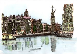 ACRAMS22380 Amstel Amsterdam Acryl Watercolor Painting