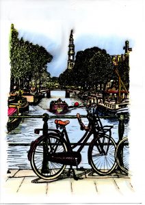 ACRAMS22398 Prinsengracht Amsterdam Acryl Watercolor Painting