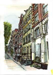 ACRAMS2241 Innercity Amsterdam Acryl Watercolor Painting