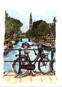 ACRAMS22411 Prinsengracht Amsterdam Acryl Watercolor Painting