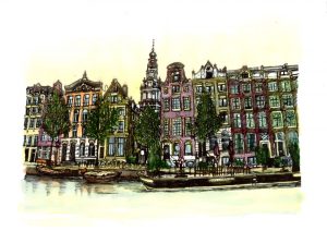 ACRAMS22297 Kloveniersburgwal Amsterdam Acryl Watercolor Painting