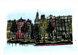 ACRAMS22404 Kloveniersburgwal Amsterdam Acryl Watercolor Painting