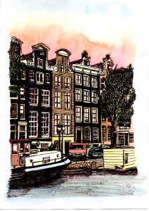 ACRAMS2306 Brouwersgracht Amsterdam Acryl Watercolor Painting