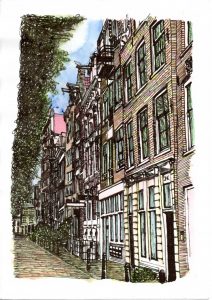 ACRAMS22381 Innercity Amsterdam Acryl Watercolor Painting