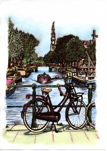 ACRAMS22412 Prinsengracht Amsterdam Acryl Watercolor Painting