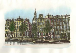 ACRAMS22431 Kloveniersburgwal Amsterdam Acryl Watercolor Painting