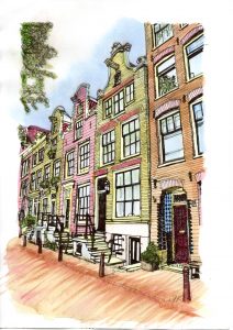 ACRAMS22383 Innercity Amsterdam Acryl Watercolor Painting