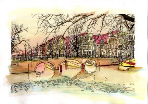 ACRAMS2326 Brouwersgracht Amsterdam Acryl Watercolor Painting