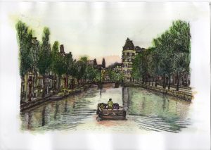 ACRAMS2354 Staalstraat Amsterdam Acryl Watercolor Painting
