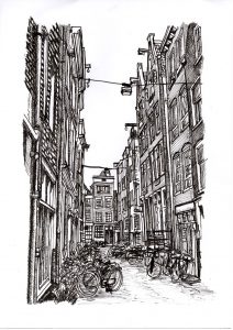 FLDAMS2315 Binnenstad Amsterdam Fine Line Drawing