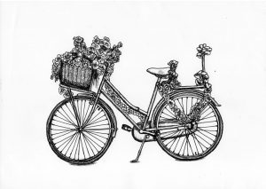 FLDAMS2338 Flower Bicycle Fine Line Drawing