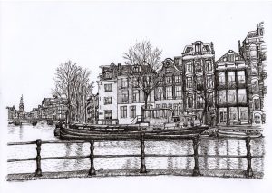 FLDAMS2344 Amstel Amsterdam Fine Line Drawing