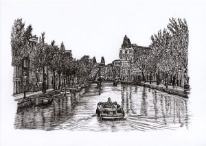 FLDAMS2352 Staalstraat Amsterdam Fine Line Drawing