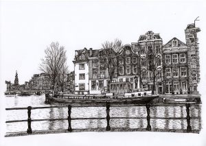 FLDAMS2357 Amstel Amsterdam Fine Line Drawing
