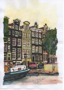 ACRAMS23105 Brouwersgracht Amsterdam Acryl Watercolor Painting