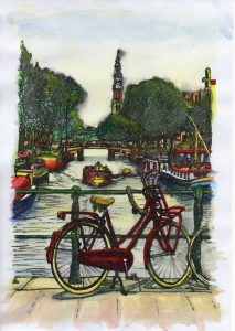 ACRAMS2355 Prinsengracht Amsterdam Acryl Watercolor Painting