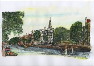 ACRAMS2361 Kloveniersburgwal Amsterdam Acryl Watercolor Painting