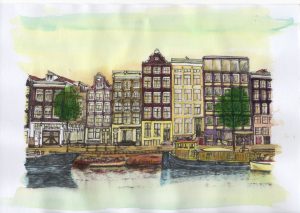 ACRAMS2393 Amstel Amsterdam Acryl Watercolor Painting