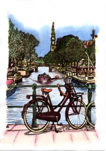 ACRAMS22364 Prinsengracht Amsterdam Acryl Watercolor Painting