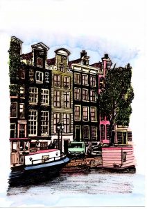 ACRAMS2307 Brouwersgracht Amsterdam Acryl Watercolor Painting