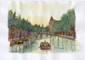 ACRAMS23116 Staalstraat Kloveniersburgwal Amsterdam Acryl Watercolor Painting