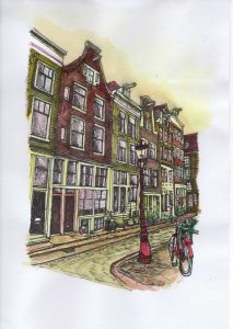 ACRAMS223121 Innercity Amsterdam Acryl Watercolor Painting