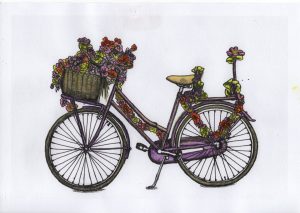 ACRAMS23128 Flower Bike Amsterdam Acryl Watercolor Painting