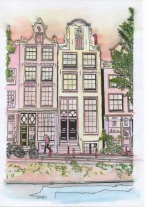 ACRAMS23150 Brouwersgracht Amsterdam Acryl Watercolor Painting