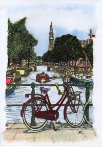 ACRAMS23156 Prinsengracht Amsterdam Acryl Watercolor Painting