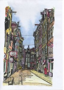 ACRAMS23157 Zeedijk Amsterdam Acryl Watercolor Painting
