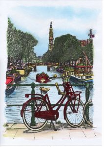 ACRAMS23162 Prinsengracht Amsterdam Acryl Watercolor Painting