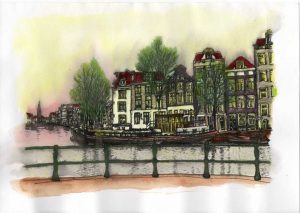 ACRAMS2350 Amstel 1 Amsterdam Acryl Watercolor Painting
