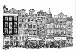 FLDAMS2119 Nieuwmarkt Amsterdam Fine Line Drawing