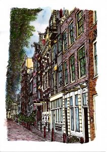 ACRAMS22151 Inner City Amsterdam Acryl Watercolor Painting