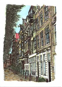 ACRAMS22180 Inner City Amsterdam Acryl Watercolor Painting