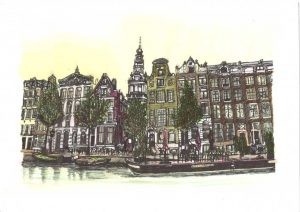 ACRAMS22232 Kloveniersburgwal Amsterdam Acryl Watercolor Painting