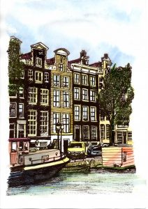 ACRAMS22382 Brouwersgracht Amsterdam Acryl Watercolor Painting