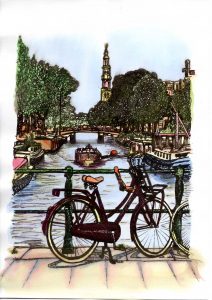ACRAMS22414 Prinsengracht Amsterdam Acryl Watercolor Painting