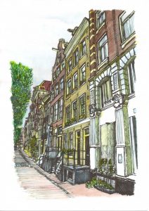 ACRAMS2278 Oudezijds Voorburgwal Amsterdam Acryl Watercolor Painting