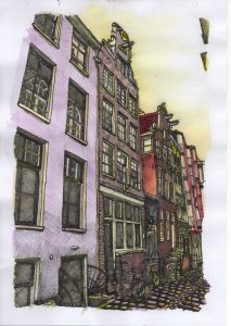 ACRAMS23116 Inner City Amsterdam Acryl Watercolor Painting