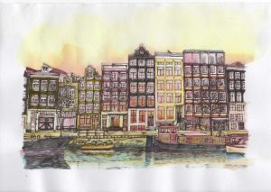 ACRAMS23137 Amstel Amsterdam Acryl Watercolor Painting